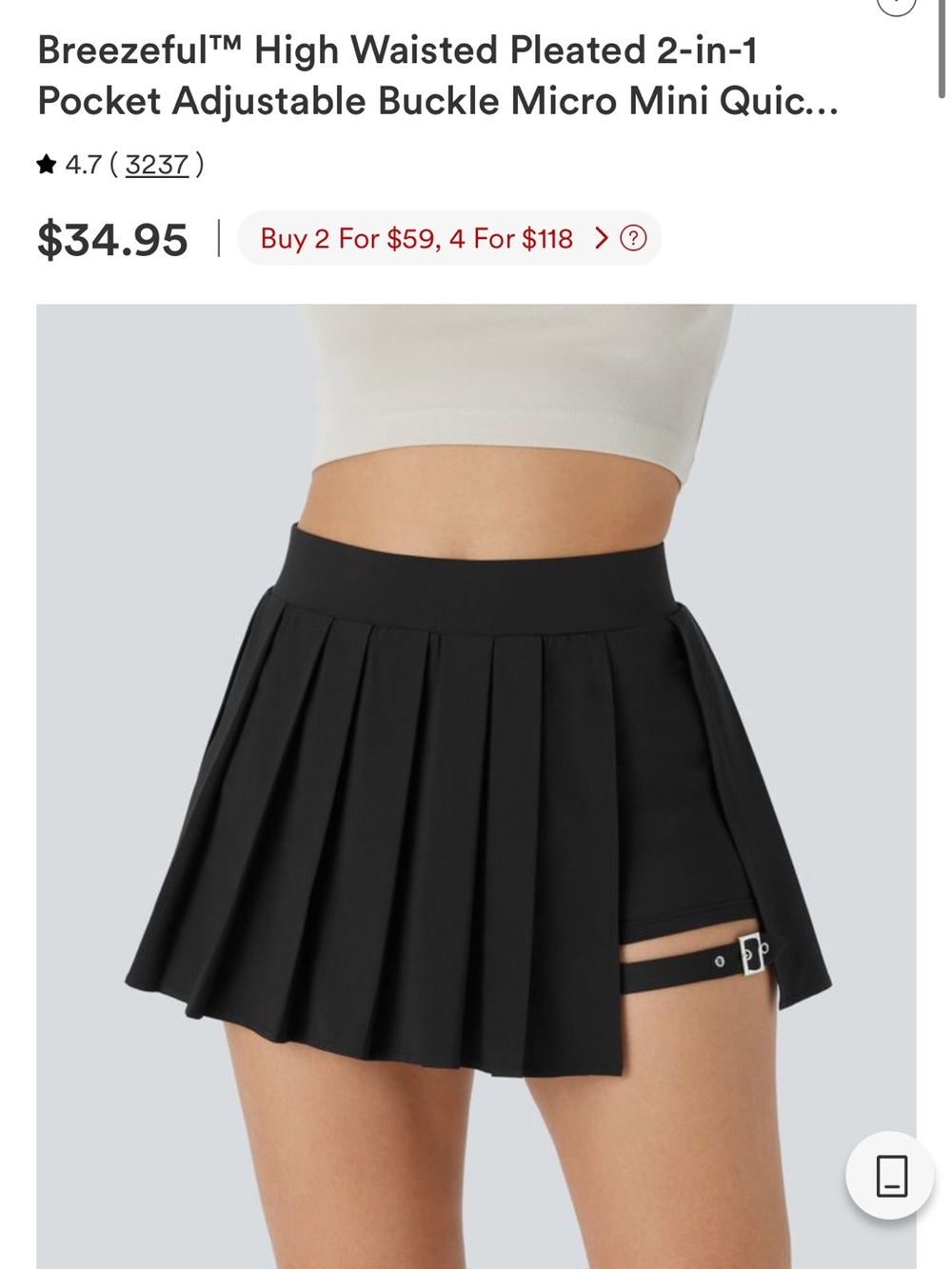 HALARA Breezeful High Waisted Pleated 2-in-1 Pocket Adjustable Buckle Skirt XL - Picture 8 of 8